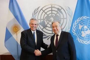Alberto Fernández, hoy, con António Guterres, secretario general de la ONU