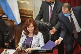 Cristina Kirchner, en la última sesión del Senado. Hoy pidió "unidad nacional" en su homenaje a San Martín