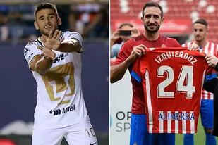 Eduardo Salvio, de Pumas, y Carlos Izquierdoz, de Sporting de Gijón, ya empezaron a festejar en sus nuevos clubes después de dejar Boca