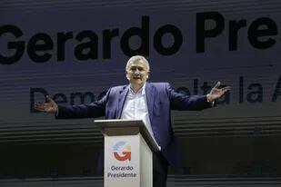 Gerardo Morales cuando presentó su candidatura presidencial en el teatro Gran Rex