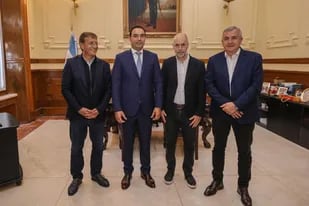 Rodolfo Suárez, Gustavo Valdes, Horacio Rodríguez Larreta y Gerardo Morales, en el encuentro de Corrientes