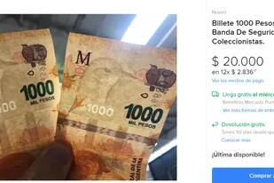 La publicación en Mercado Libre de los billetes de 1000 pesos