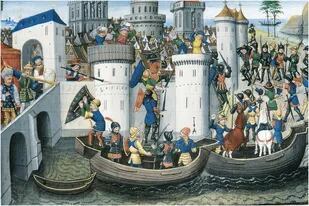 Los cruzados toman Constantinopla en la cuarta cruzada, en una miniatura medieval