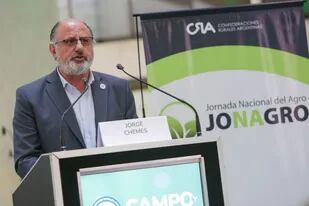 Jorge Chemes, presidente de Confederaciones Rurales Argentinas (CRA), durante el discurso de apertura de Jonagro