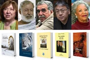 Algunos de ganadores de las 114 entregas del Nobel de Literatura y uno de sus títulos imprescindibles: Svetlana Aleksiévich, Ernest Hemingway, Gabriel García Márquez, Kazuo Ishiguro y Toni Morrison