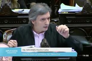Maximo Kirchner durante el debate en Diputados sobre el impuesto a las ganancias