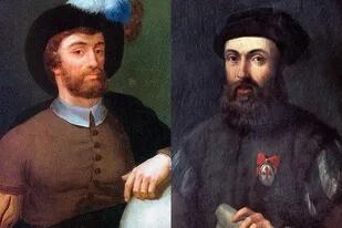Retratos de Juan Sebastián Elcano (izq.) y Fernando de Magallanes (der.)