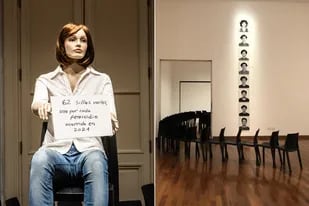 Antes y después, el 8M y hoy, en la instalación de Esther Ferrer que integra la muestra "Cuando cambia el mundo: preguntas sobre arte y feminismos", en el CCK