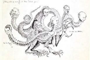 El dibujo “La hidra de los dictadores” hace referencia al animal político: mítico monstruo de siete cabezas
