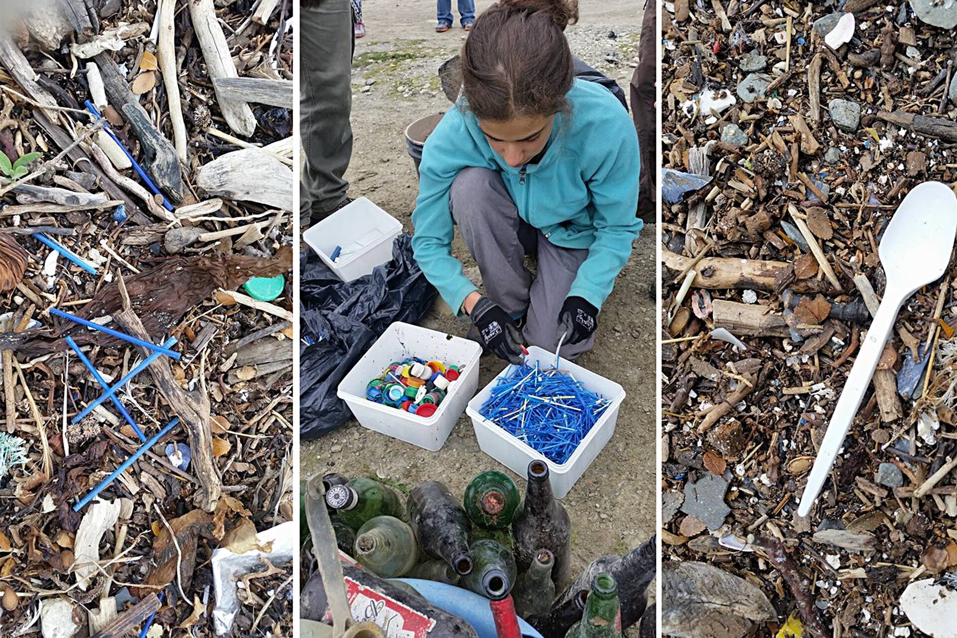 Sorbetes y otros desechos en las playas de Ushuaia