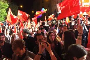 Festejos de los socialistas en Madrid tras el triunfo
