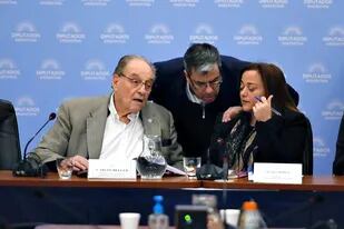Carlos Heller, Germán Martínez y Cecilia Moreau, en el plenario de comisiones en Diputados