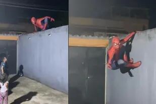 En Brasil, un hombre disfrazado de Spider-Man hizo una espectacular entrada a una casa y sorprendió a un grupo de niños que departía de una fiesta infantil