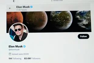 ARCHIVO - Una parte de la página de Twitter de Elon Musk se ve el lunes 25 de abril de 2022 en la pantalla de un ordenador en Sausalito, California. (AP Foto/Eric Risberg, Archivo)