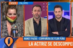 Nancy Pazos daba un móvil con Intrusos, Adrián Pallares y Rodrigo Lussich, cuando los conductores del programa decidieron cortar la entrevista
