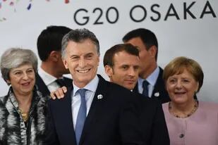 Mauricio Macri en la cumbre del G20 en Osaka, junto a Theresa May, primera ministra de Gran Bretaña; Emmanuel Macron, presidente de Francia; y Angela Merkel, canciller de Alemania