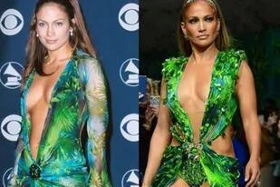 Jennifer Lopez lució una versión del vestido de Versace en un desfile inspirado en éste y comandado por Donatella