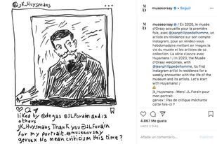 Diseño de Jean-Philippe Delhomme publicado en la cuenta de Instagram del museo d´Orsay que retrata a Joris-Karl Huysmans y que dice ser de J.L Forain.