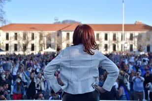 Cristina Kirchner, en el acto de militantes juveniles que encabezó el 16 de octubre en la exESMA
