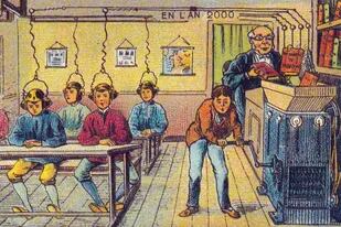 La educación en el año 2000, tal como la imaginó el artista Jean-Marc Coté en 1900 para la Feria Mundial de París