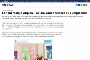 El cable de la agencia Télam sobre el cumpleaños de Fabiola Yañez.