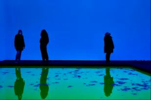 Imagen de obra del proyecto "Life" (2021): Olafur Eliasson emplea agua, colorante, luces ultravioleta, madera, láminas de plástico, cámaras, caleidoscopios, nenúfares enanos y más
