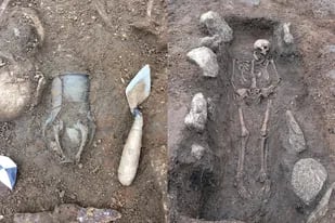 Las tumbas contenían diversas piezas de ajuar funerario como broches de bronce, collares de cuentas, frascos de vidrio, armas y cerámicas