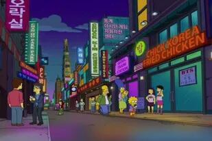 Los Simpson caminan y de fondo, un cartel de BTS que hizo estallar las redes