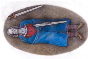 “Muy probablemente esta persona tenía aspecto de hombre, pero se vestía con ropas de mujer, y no hay manera de saber cómo se percibía a sí misma”, dicen los investigadores del caso. El dibujo se refiere a la reconstrucción de la tumba de Suontaka Vesitorninmaki, Hattula, en Finlandia (Veronika Paschenko)