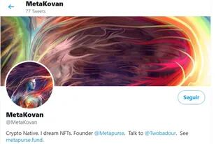 El perfil de Metakovan en Twitter