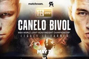 El afiche de la pelea programada para el 7 de mayo, en Las Vegas, entre el ruso Dmitry Bivol y Saúl Canelo Alvarez