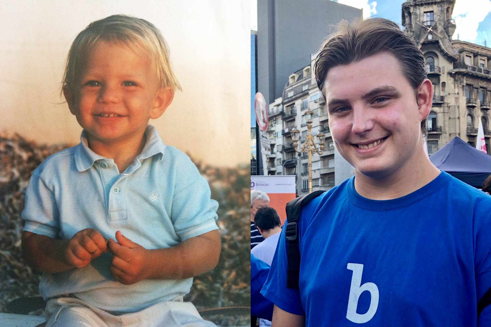 Ivan de bebé, poco antes de que sus papás recibieran su diagnóstico; y hoy, a los 19, durante una actividad de la Fundación Brincar