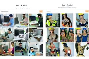 Las imágenes automáticas que Dall-e Mini genera con las frases "programador/a trabajando" y "trabajador/a sexy"