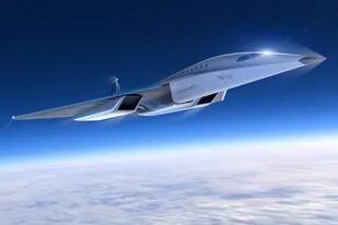 Una imagen presentada por Virgin Galactic muestra el diseño previsto para la aeronave supersónica que planea desarrollar junto al fabricante de propulsores Rolls-Royce