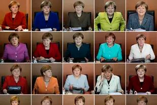 Mismo estilo, distintos colores, viste la canciller alemana Angela Merkel en las reuniones semanales de gabinete de su gobierno en la cancillería de Berlín