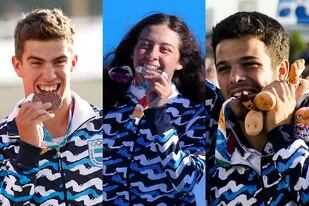 Valentín Rossi, Agustina Giannasio y Felipe Modarelli, tres atletas medallistas en Buenos Aires 2018 cuyas carreras siguió diferentes rumbos