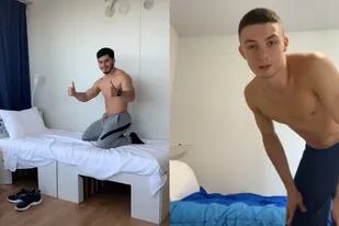 Dos atletas probaron la resistencia de las camas "anti sexo" y publicaron las imágenes de los singulares testeos en las redes sociales
