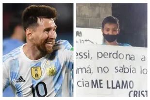 Un fanático de Lionel Messi de 11 años años llegó hasta la puerta del predio de Ezeiza y mostró un insólito mensaje