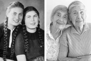 A la izquierda, las hermanas Bracha y Katka antes de la Segunda Guerra Mundial; a la derecha, recrean la misma foto en 2013