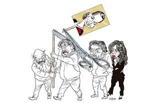 Pérsico, Navarro, Máximo y Cristina Kirchner (Ilustración: Alfredo Sabat)