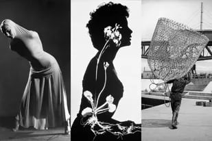 Collage con detalles de tres fotografías de Annemarie Heinrich: Biyina Klappenbach (1942), Savia (1953), y El pescador (1950)
