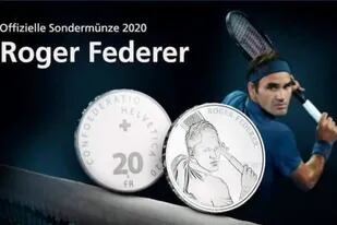 La moneda de 20 francos suizos con la imagen de Roger Federer que se emitirá en enero próximo.