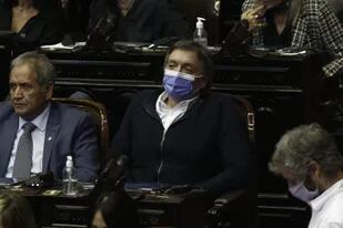 El exjefe del bloque del Frente de Todos, Máximo Kirchner, durante la votación por el acuerdo con el FMI en Diputados.