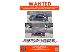 Un cartel de búsqueda difundido el domingo 7 de agosto de 2022 por el Departamento de Policía de Albuquerque muestra un vehículo que se sospecha fue usado en los recientes homicidios de cuatro hombres musulmanes en Albuquerque, Nuevo México. (Departamento de Policía de Albuquerque vía AP)