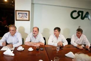 Carlos Iannizzotto (Coninagro), Jorge Chemes (CRA), Daniel Pelegrina (Sociedad Rural Argentina) y Carlos Achetoni (FAA)
