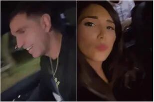 Dibu Martínez y Mandinha tuvieron una cena con amigos y disfrutaron del viaje en auto con una canción del Mundial (Foto: Captura de video)