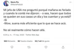 El tuit de la usuaria María Pía que simplemente narró un diálogo con su jefa en torno al censo generó una catarata de comentarios contrapuestos en un debate en el que se abrieron varias grietas