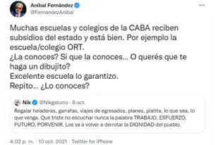 El tuit intimidatorio con el que Aníbal Fernández le respondió a Nik