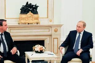 Vladimir Putin recibidó a Jair Bolsonaro en el Kremlin. (Mikhail Klimentyev, Sputnik, Kremlin Pool Photo via AP)