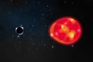 Ilustración del agujero negro Unicornio y la gigante roja a la que está emparejado